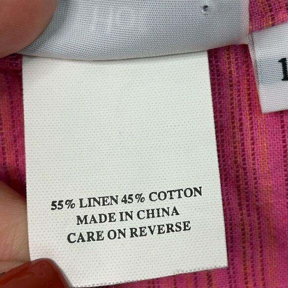 Hot Cotton Women’s Pink Micro Stripe Linen Blend Lagenlook Button Up Top Size 1X - Picture 7 of 12